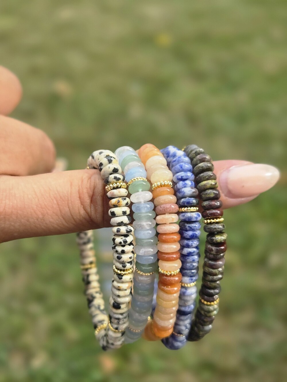Crystal Flat Rondelle Stackable Bracelet (Jasper, Unakite, Sodalite, Carnelian)